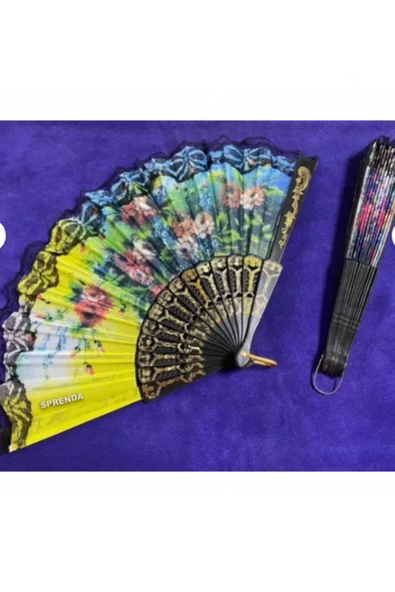 SPRENDA Çiçek Desenli Dantelli Plastik Yelpaze - Resim 2