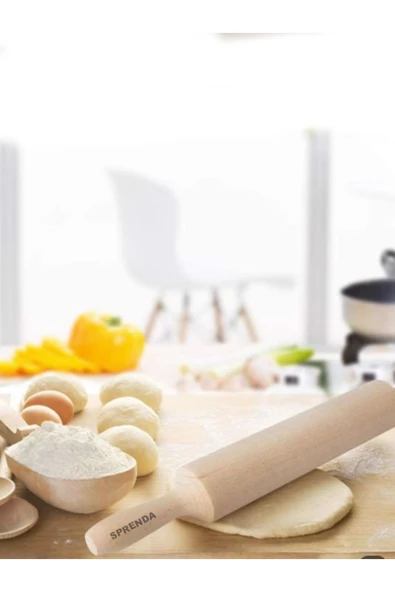 SPRENDA Yüksek Kaliteli Ahşap Merdane Oklava Hamur Açma %100 Dişbudak 40x5 CM - Resim 2