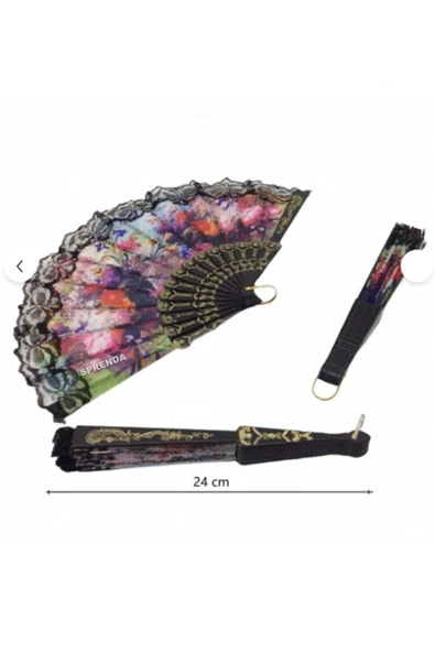 SPRENDA Çiçek Desenli Dantelli Plastik Yelpaze ürün görseli 1