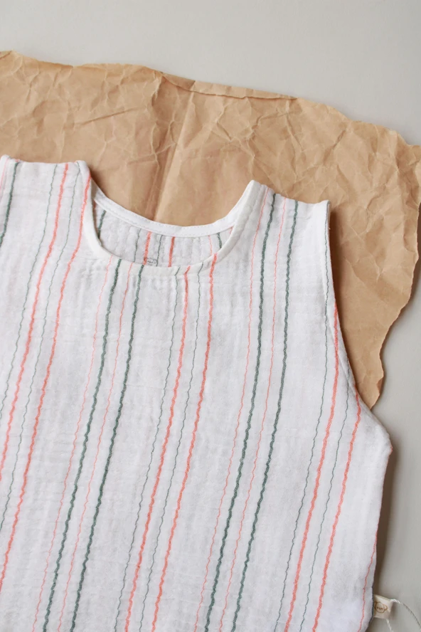 Turuncu-Yeşil Çizgili Müslin Atlet - Resim 3