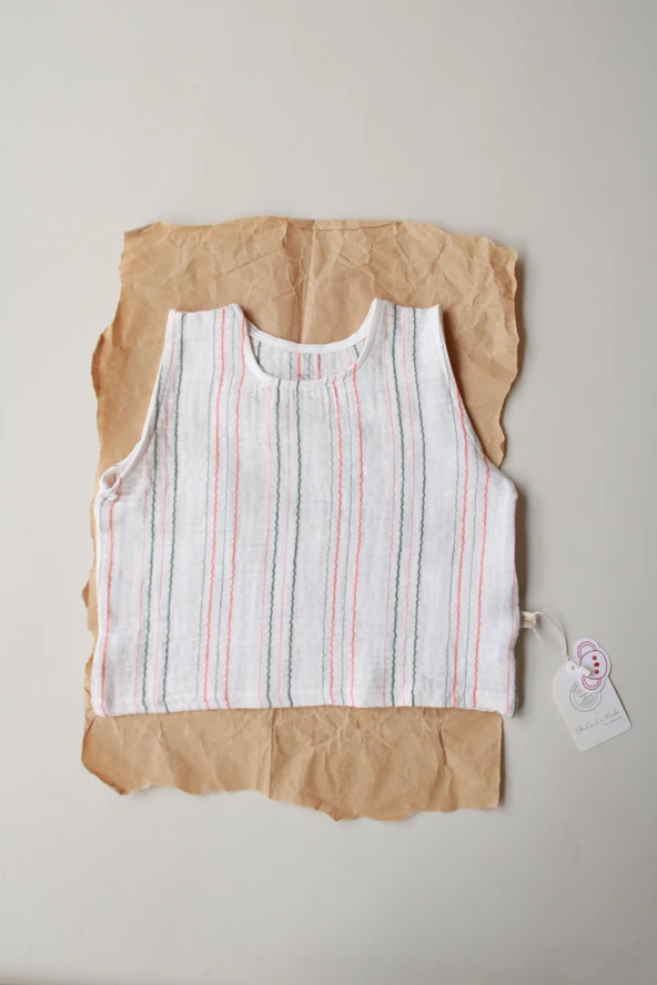 Turuncu-Yeşil Çizgili Müslin Atlet ürün görseli
