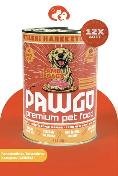 Pawgo Lamb Legacy | Kuzulu | 400g X 12 | Parça Etli | Köpek Yaş Mama