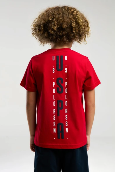 U.S. Polo Assn. Erkek Çocuk Sırt Yazılı Kırmızı Şortlu Bermuda Pijama Takım - 4