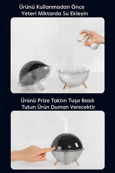 Projektörlü Yansıtmalı Çocuk Bebek Odası Gece Lambası Hava Nemlendirici İkisi Bir Arada - 3