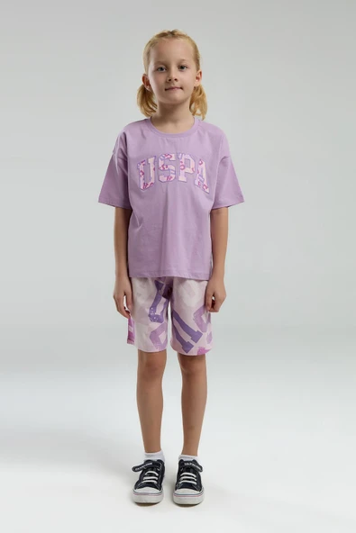 U.S. Polo Assn Garson Kız Çocuk Kısa Kollu Şortlu Bermuda Pijama Takım - 3