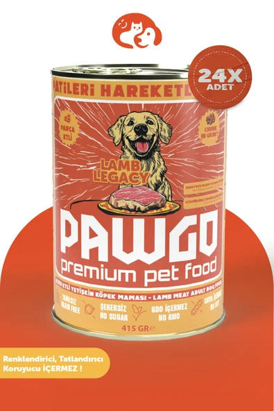 Pawgo Lamb Legacy | 400g X 24 | Yetişkin | Parça Etli | Köpek Yaş Mama