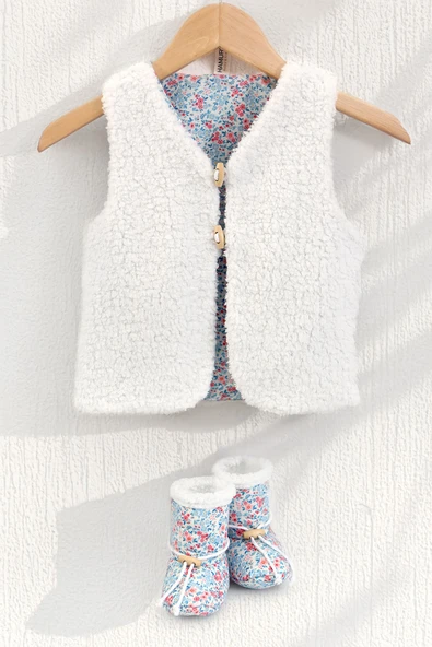 Bebek Yelek & Patik 0-6 Ay Loom Mavi - Resim 6