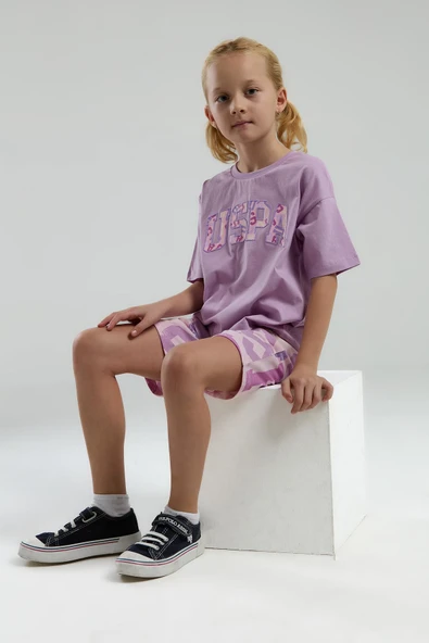 U.S. Polo Assn Garson Kız Çocuk Kısa Kollu Şortlu Bermuda Pijama Takım - 2