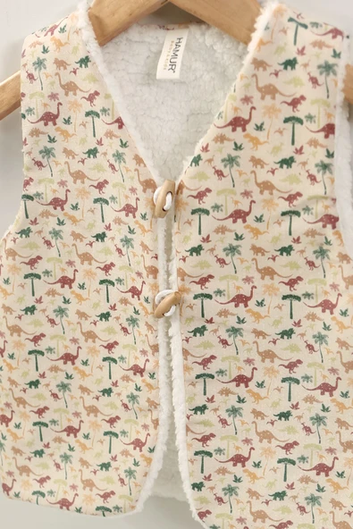 Bebek Yelek & Patik 6-12 Ay Dino Bej - Resim 2