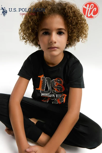 U.S. Polo Assn. Erkek Çocuk Siyah Kısa Kol Paça Lastikli Rahat Pijama Takım - Resim 2