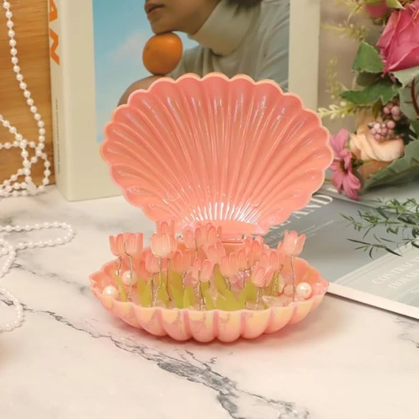 LED Işıklı Kendin Yap Deniz Kabuğu Tasarımlı Lale Lamba - Resim 3