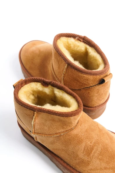 JET-AMELIA Bağcıksız Düz ve Kalın Taban İçi Kürklü Kısa Süet Kadın Bot  STT - Taba - Resim 5