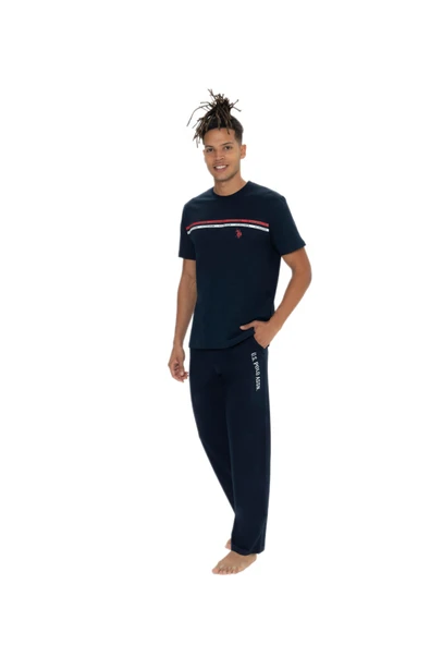 U.S. Polo Assn. Erkek Lacivert Bisiklet Yaka Kısa Kollu Pijama Takım - 1