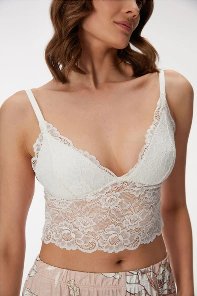 Anıl Kadın Sabahlıklı Dantel İp Askılı Braletli Pijama Takım - 2