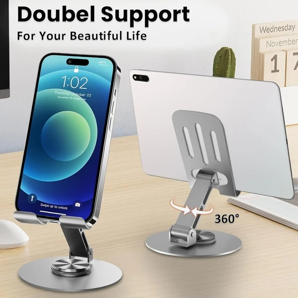 Katlanabilir ve Ayarlanabilir Metal Telefon Tutucu Stand 360 derece Dönebilen Tablet Standı - 3