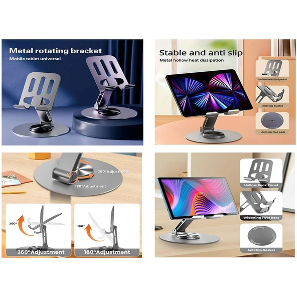 Katlanabilir ve Ayarlanabilir Metal Telefon Tutucu Stand 360 derece Dönebilen Tablet Standı - 4