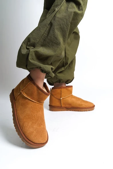 JET-JOLIE Bağcıksız Düz Taban İçi Kürklü Kısa Süet Kadın Bot  STT - Taba - Resim 2