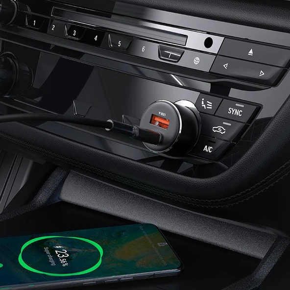 Acefast 60W USB-C + USB-A 2 Port Hızlı Araç Şarj Aleti Araç Güç Adaptörü iPhone & Android & iPad & MacBook Type-C - B12 - Resim 4