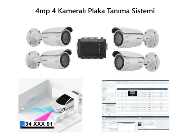 Hikvision 4mp 4 Kameralı Plaka Tanıma Sistemi Yazılım Ve Kontrol Paneli Dahil Set