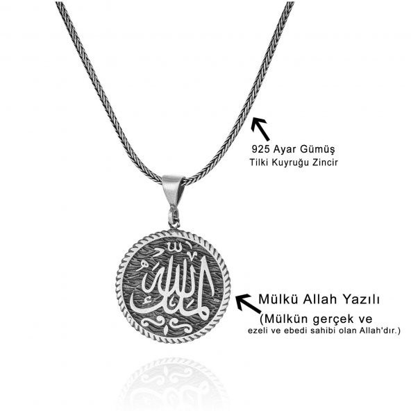 Mülk Allahın Yazılı 60 cm 925 Gümüş Kolye - 2