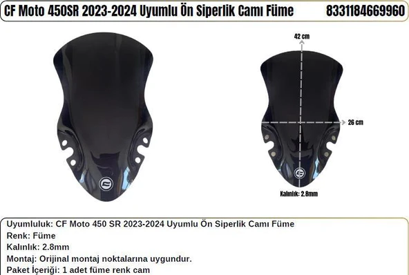 CF Moto 450SR Siyah (2023-24) Siperlik Camı - 1