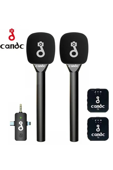 Çift Mikrofonlu Profosyonel Kablosuz Yüksek Kaliteli Ses Kaydı Röportaj Mikrofonu ürün görseli