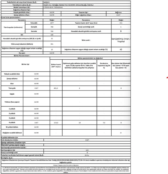Arçelik 278550 EB Fit Kombi No-Frost Buzdolabı - Resim 5