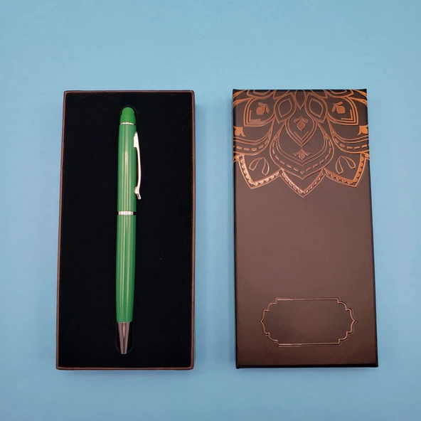 Mandala Desenli Kutulu Yeşil Touchpen Tükenmez Kalem ürün görseli