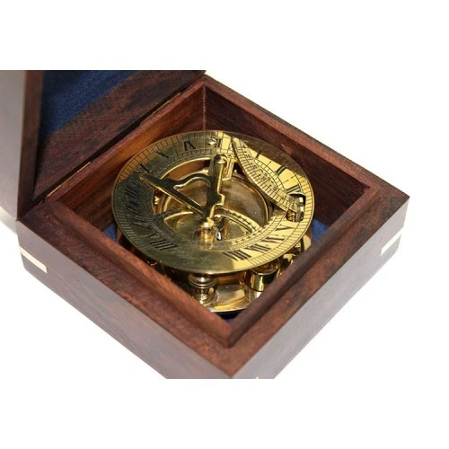 Ahşap Kutulu Pirinç Güneş Saati Ve Pusula Modeli - Resim 2