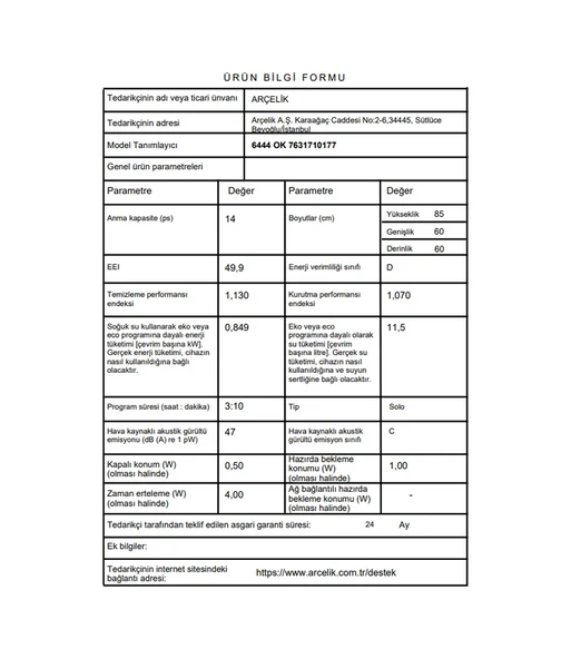 Arçelik 6444 OK 4 Programlı 14 Kişilik Bulaşık Makinesi - 4