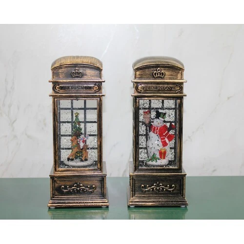 Telefon Kulübesi Tasarımlı Yılbaşı Temalı Işıklı Müzikli Kar Küresi Model 1 ürün görseli