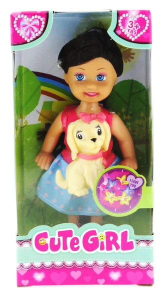 Cute Girl Sarı Köpekli ve Kumral Mini Bebek - Resim 2