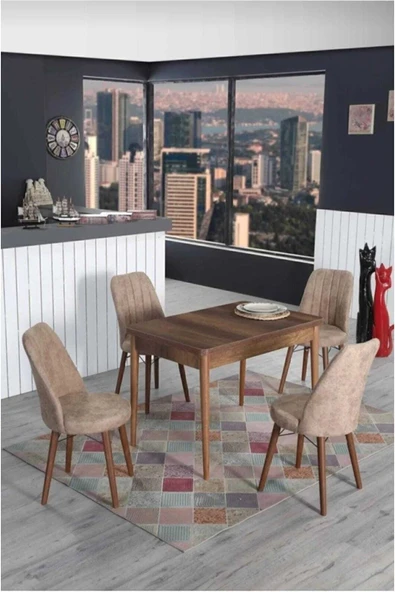 Kaktüs Avm 4 Kişilik Sabit Masa Sandalye Takımı 70x110 Cm Mutfak Masası Takımı Yemek Masası Masa Takımı - Resim 2