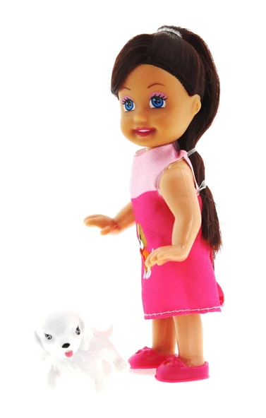 Cute Girl Köpek Figürlü Kumral Mini Bebek - Resim 4