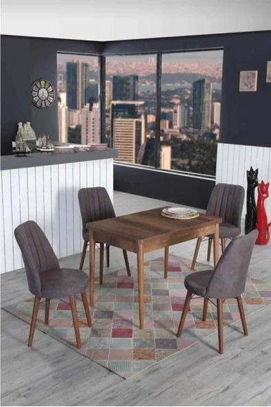 Kaktüs Avm 4 Kişilik Sabit Masa Sandalye Takımı 70x110 Cm Mutfak Masası Takımı Yemek Masası Masa Takımı - Resim 2