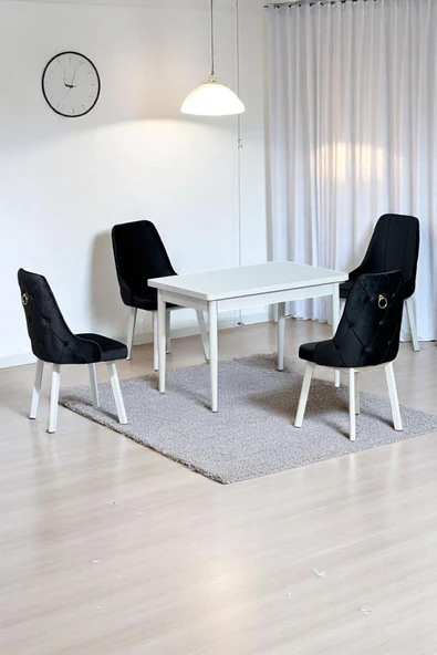 Kaktüs Avm Still Beyaz MDF 70x110 Sabit Mutfak Masası Takımı Beyaz Metal Ayak 4 Antrasit Sandalye ürün görseli