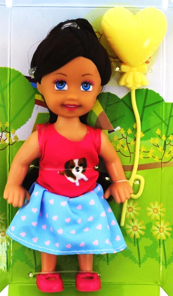 Cute Girl Sarı Balonlu Kumral Mini Bebek - Resim 3