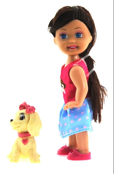 Cute Girl Sarı Köpekli ve Kumral Mini Bebek - Resim 4