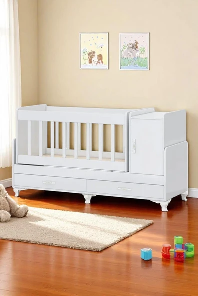 Kaktüs Avm Anne Yanı, Sallanır, Büyüyen Bebek Beşiği, Yataklı, Mavi Uyku Setli, Çekmeceli, Kapaklı 60 X 120 - 2