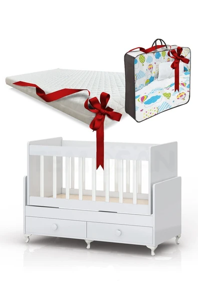 Kaktüs Avm Anne Yanı Sallanır Bebek Beşiği, Gri Uyku Setli, Yataklı, Çekmeceli 60 X 120 - 1