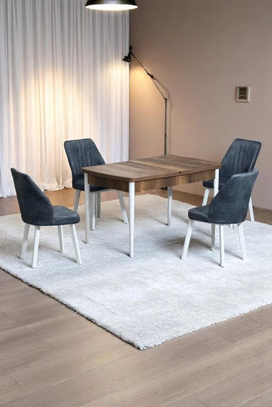 Kaktüs Avm Florn Ceviz 80 x 132 Açılabilen MDF Masa Metal Ayaklı Mutfak Masası Takımı 4 Kot Füme Sandalye ürün görseli