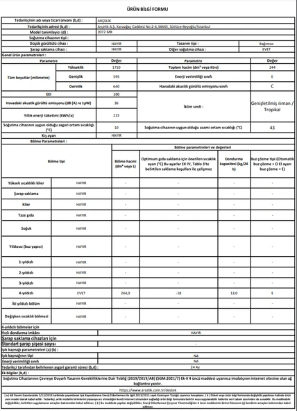 Arçelik 2072 MB 244 LT 4 Çekmeceli Dikey Derin Dondurucu - Resim 4
