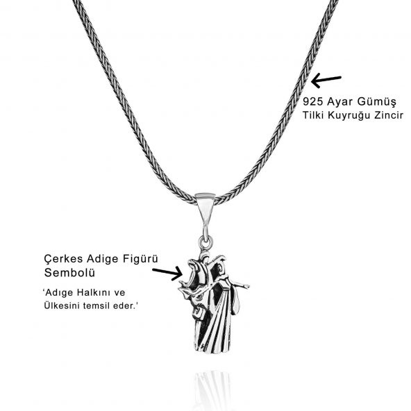 Adige Çerkes Sembolü 60 cm 925 Gümüş Kolye - 2