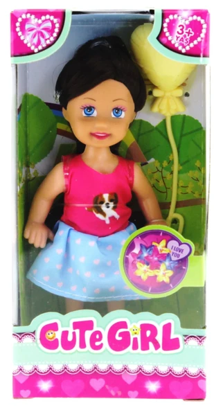 Cute Girl Sarı Balonlu Kumral Mini Bebek - Resim 2