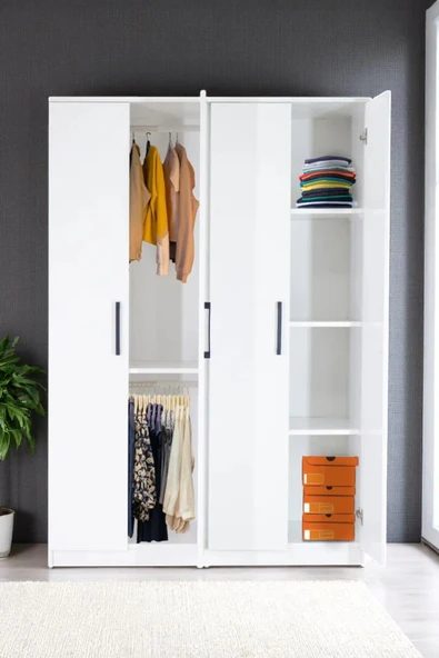 Kaktüs Avm 4 Kapılı Beyaz Gardırop Dolap T-900 120 X 174 X 45 - 2