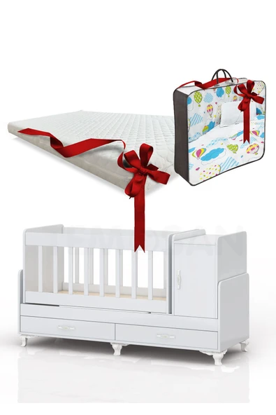 Kaktüs Avm Anne Yanı, Sallanır, Büyüyen Bebek Beşiği, Yataklı, Sarı Uyku Setli, Çekmeceli, Kapaklı 60 X 120 - 1