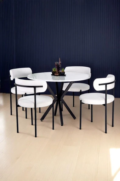 Kaktüs Avm 4 Sandalye 1 Adet 90 Cm Çap Masa Teddy Pufuduk Kumaş Salon Mutfak Balkon - 1