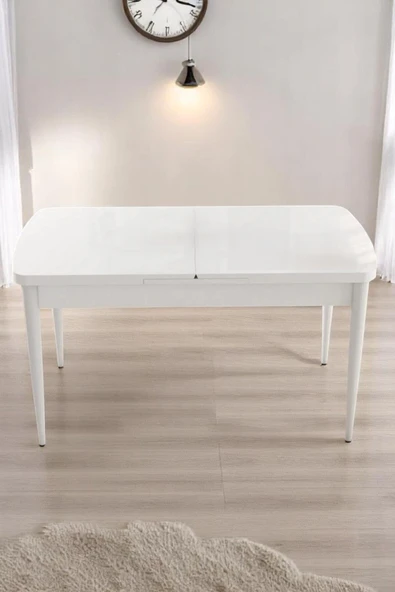 Kaktüs Avm Florn Beyaz 80 x 132 Açılabilen Sunta Masa Metal Ayaklı Mutfak Masası Takımı 4 Füme Desen Sandalye - Resim 3