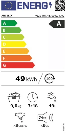 Arçelik 9120 TMX 1200  Devir 9 KG Çamaşır Makinesi - Resim 2