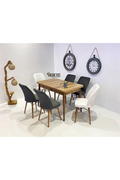 Kaktüs Avm 6 Kişilik Açılır Masa Sandalye Takımı Mutfak Masası Takımı Salon Masası Yemek Masası Masa Takımı - 1